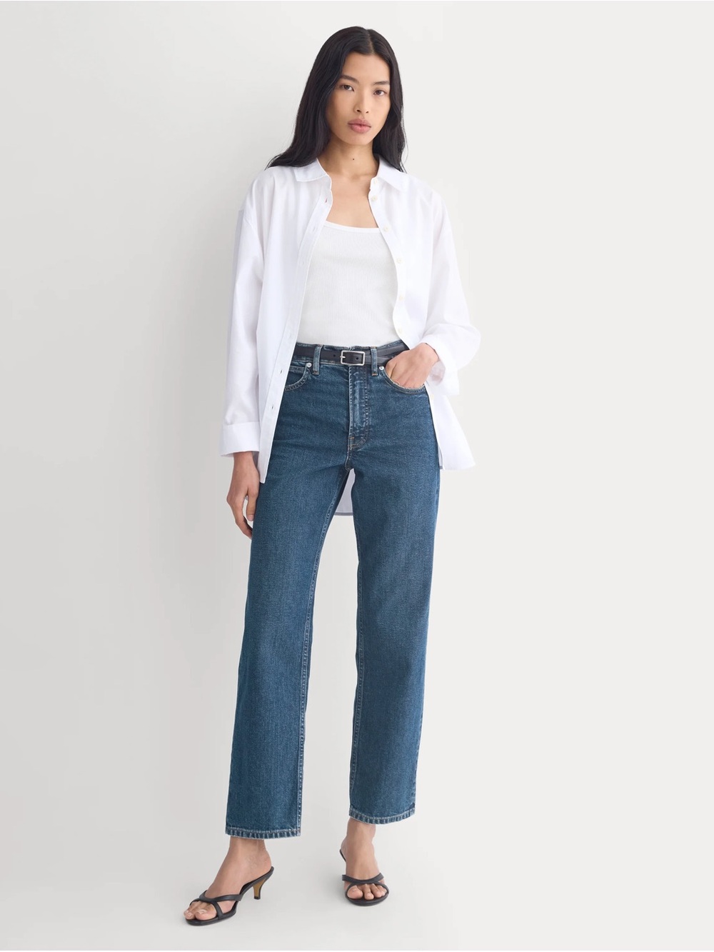 Everlane Straight Leg Jeans in Dark Blue Wash